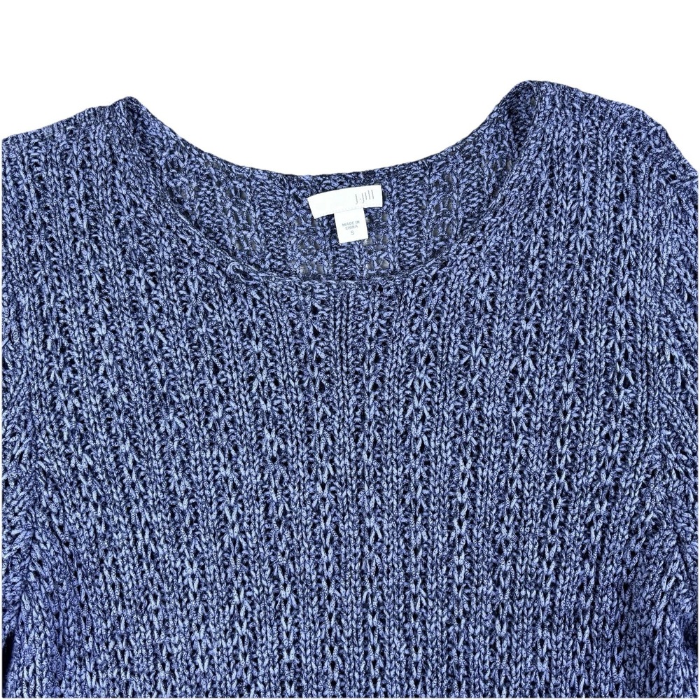 J Jill Sweater Womens Blue Small Open Knit Pullover Lightweight Boho Coastal - Picture 4 of 10